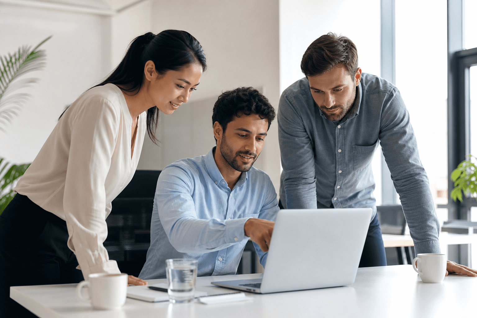 Team collaborating in a modern office